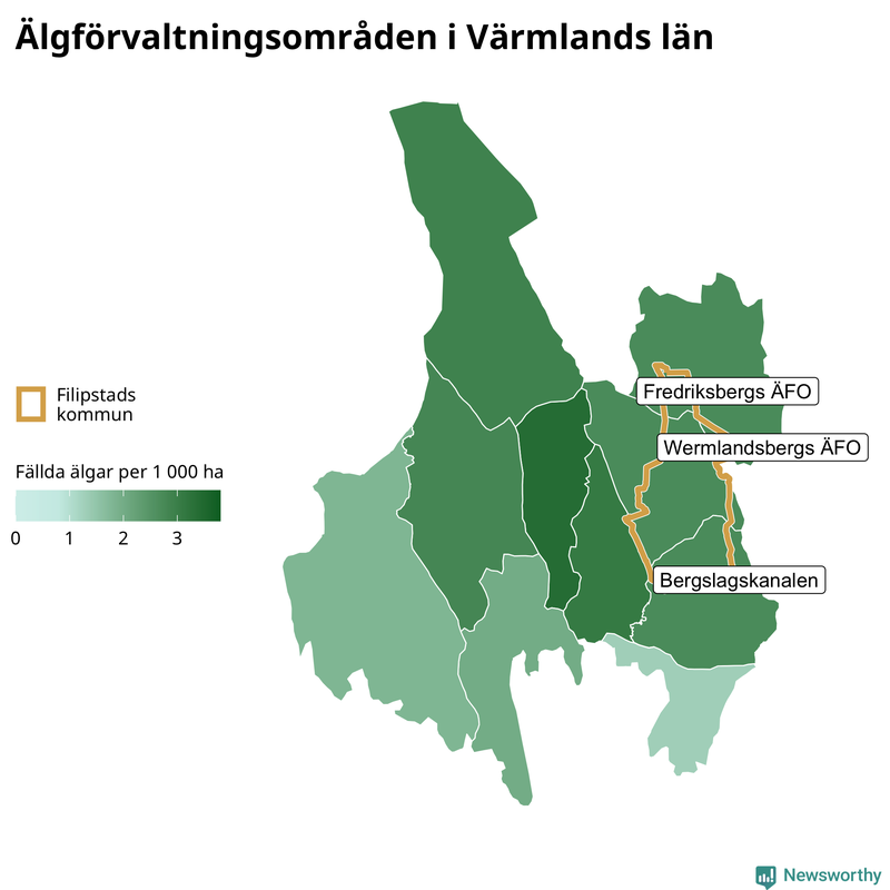 Fällda älgar per 1&nbsp;000 hektar Värmlands län