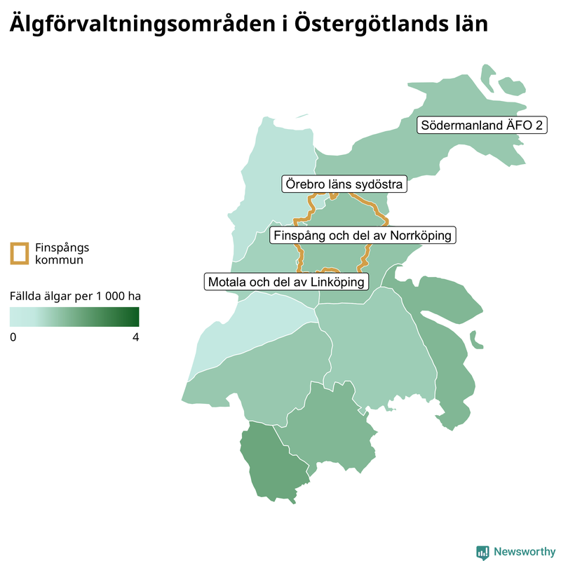 Fällda älgar per år i Östergötlands län