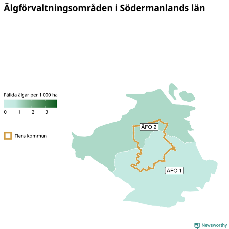 Fällda älgar per 1&nbsp;000 hektar Södermanlands län