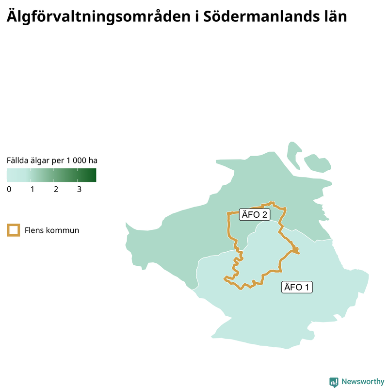 Fällda älgar per 1&nbsp;000 hektar Södermanlands län