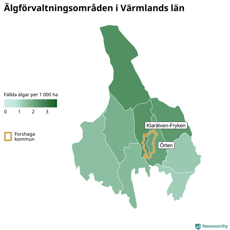 Fällda älgar per 1 000 hektar Värmlands län
