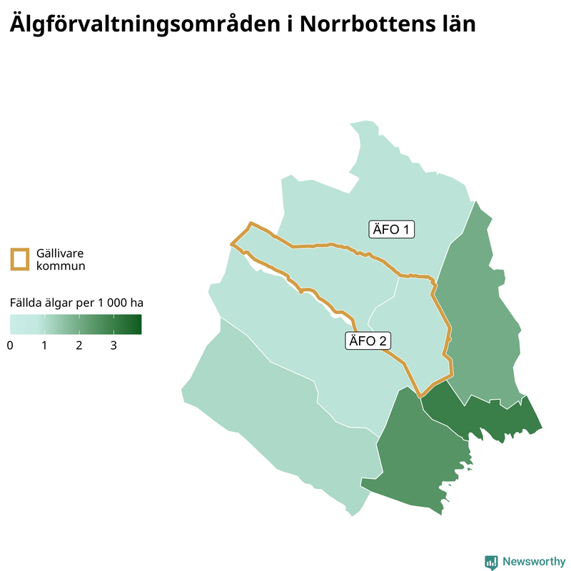 Fällda älgar per 1 000 hektar Norrbottens län