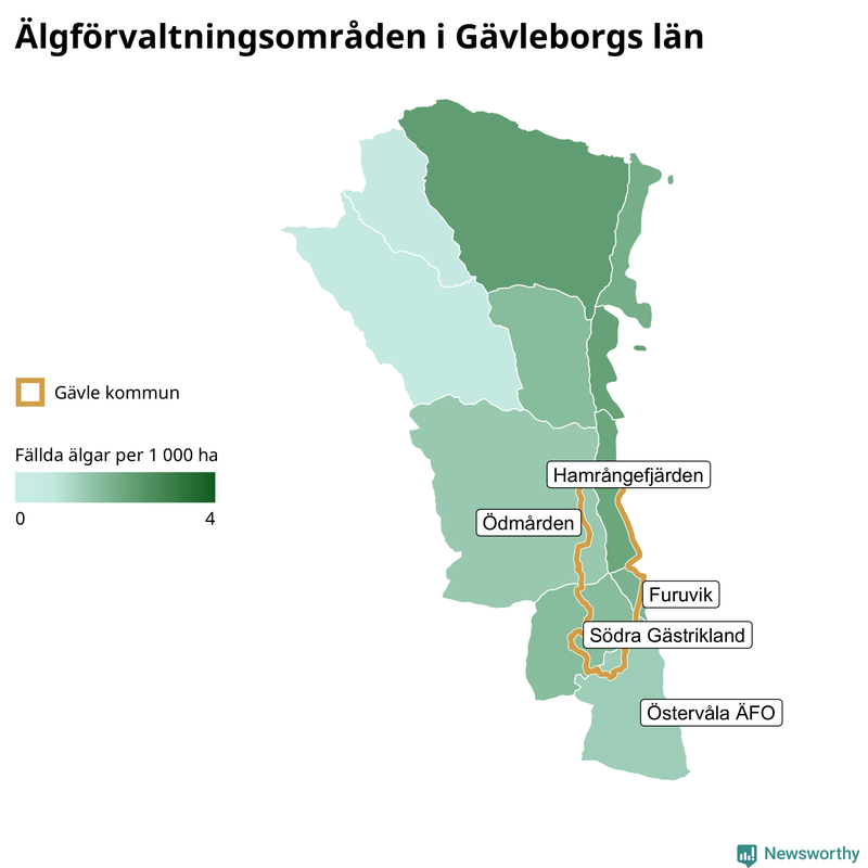 Fällda älgar per år i Gävleborgs län