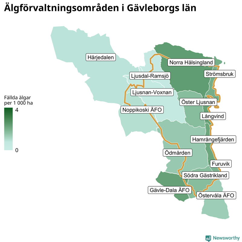 Fällda älgar per år i Gävleborgs län