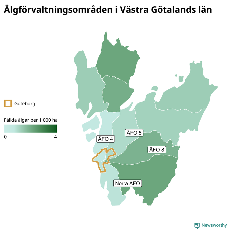 Fällda älgar per år i Västra Götalands län