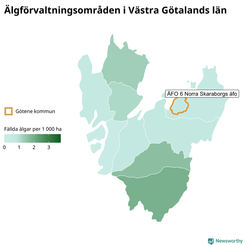 Fällda älgar per 1 000 hektar Västra Götalands län