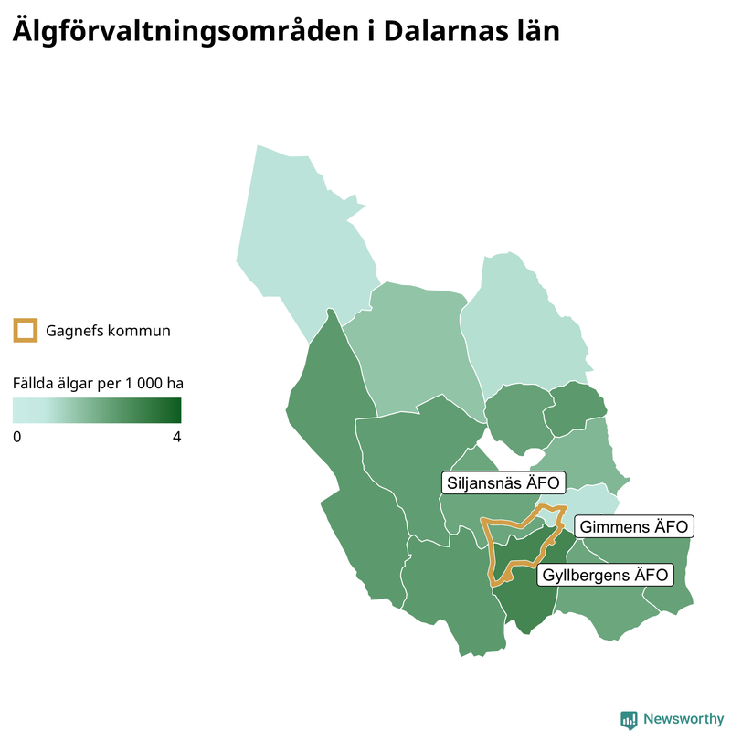 Fällda älgar per år i Dalarnas län