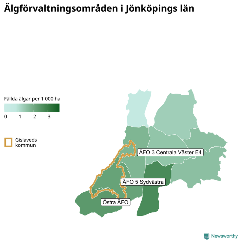 Fällda älgar per 1 000 hektar Jönköpings län
