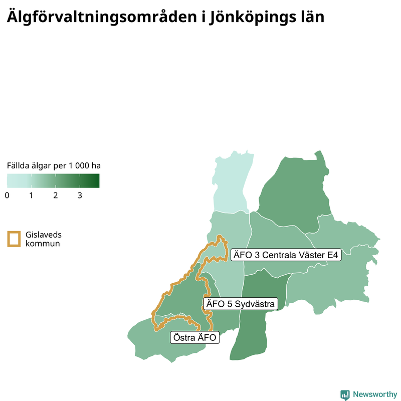 Fällda älgar per 1 000 hektar Jönköpings län