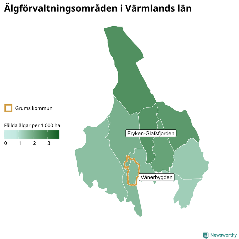 Fällda älgar per 1 000 hektar Värmlands län
