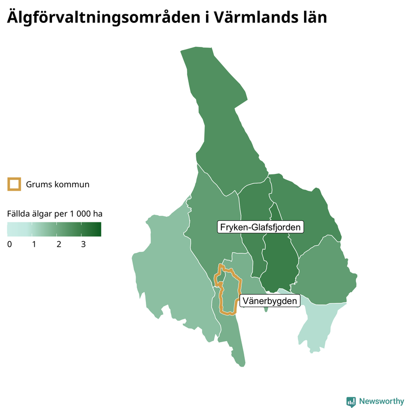 Fällda älgar per 1 000 hektar Värmlands län