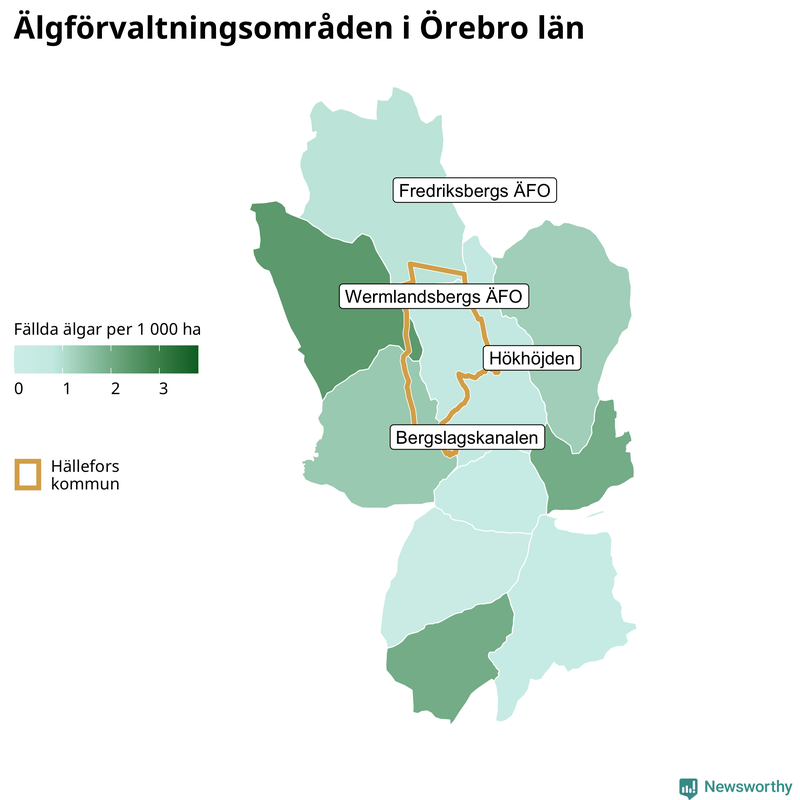 Fällda älgar per 1 000 hektar Örebro län