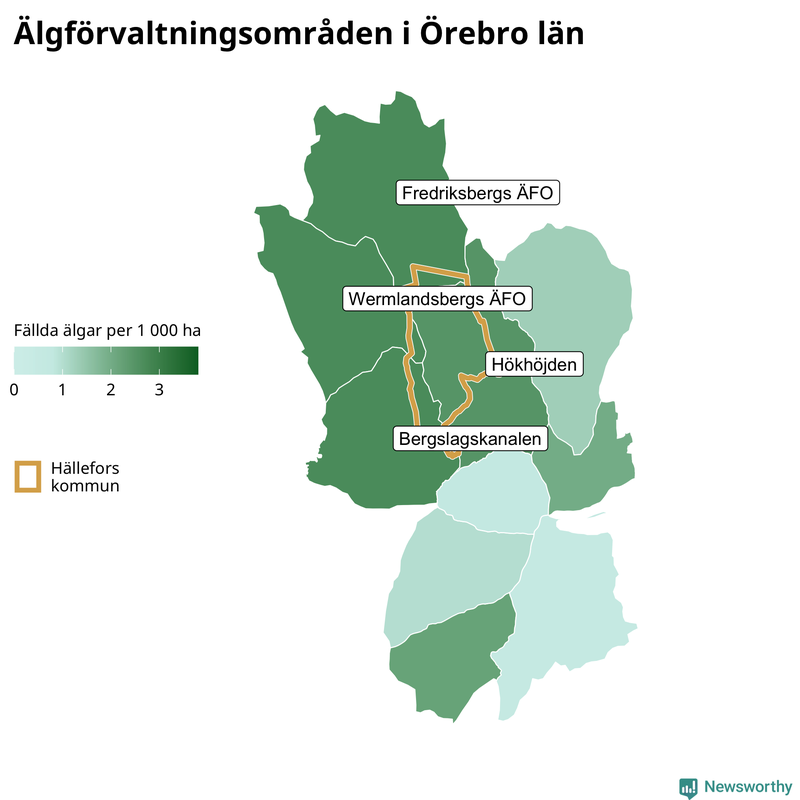 Fällda älgar per 1 000 hektar Örebro län