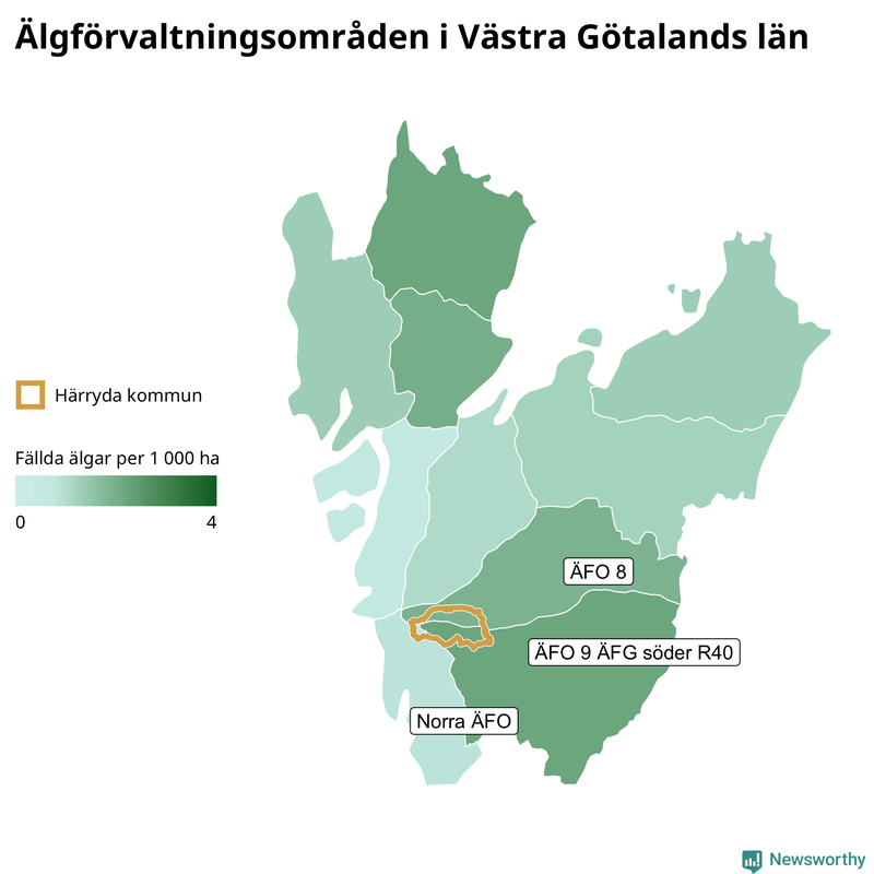 Fällda älgar per år i Västra Götalands län