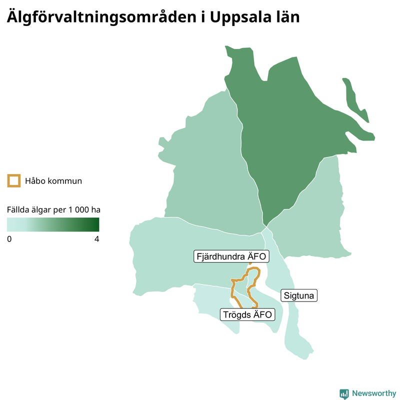 Fällda älgar per år i Uppsala län