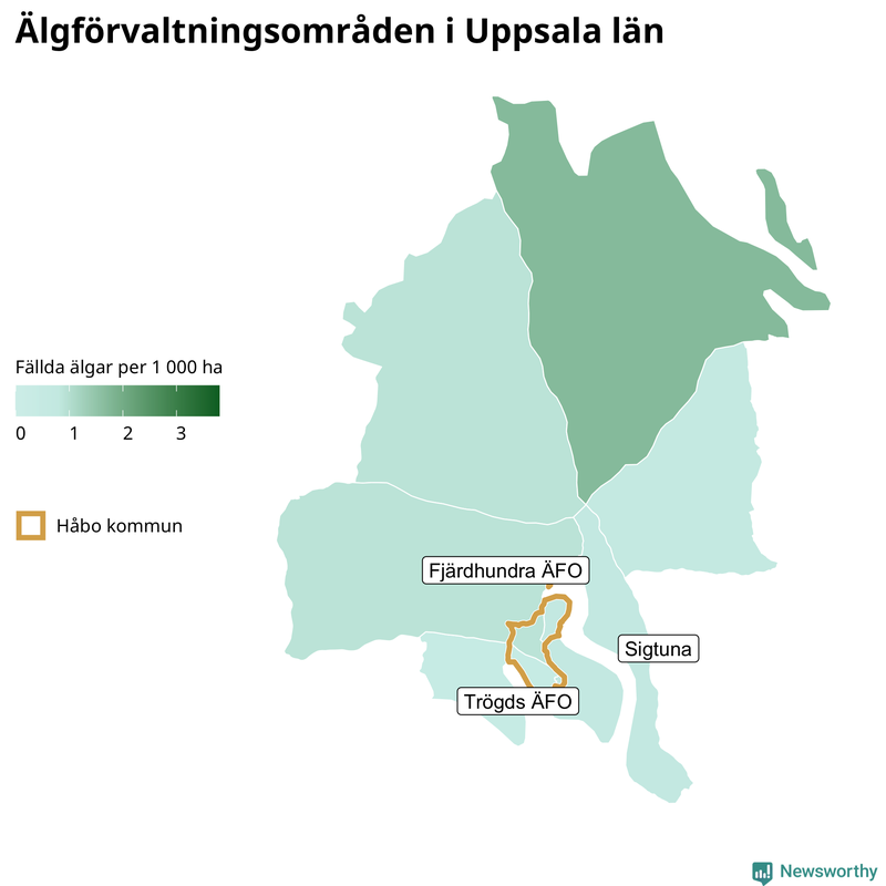Fällda älgar per 1 000 hektar Uppsala län