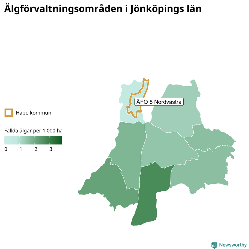 Fällda älgar per 1 000 hektar Jönköpings län