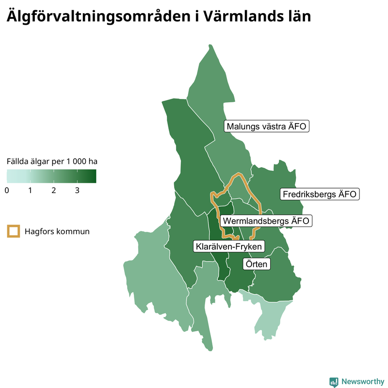 Fällda älgar per 1 000 hektar Värmlands län