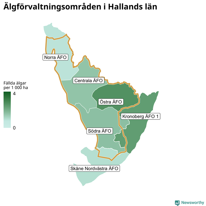 Fällda älgar per år i Hallands län