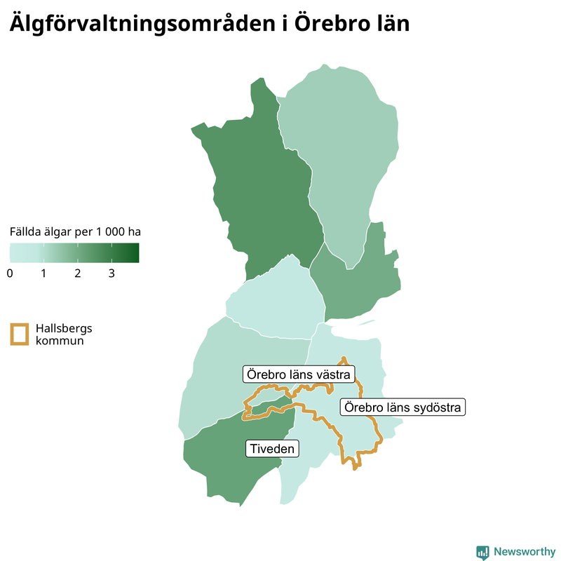 Fällda älgar per 1 000 hektar Örebro län