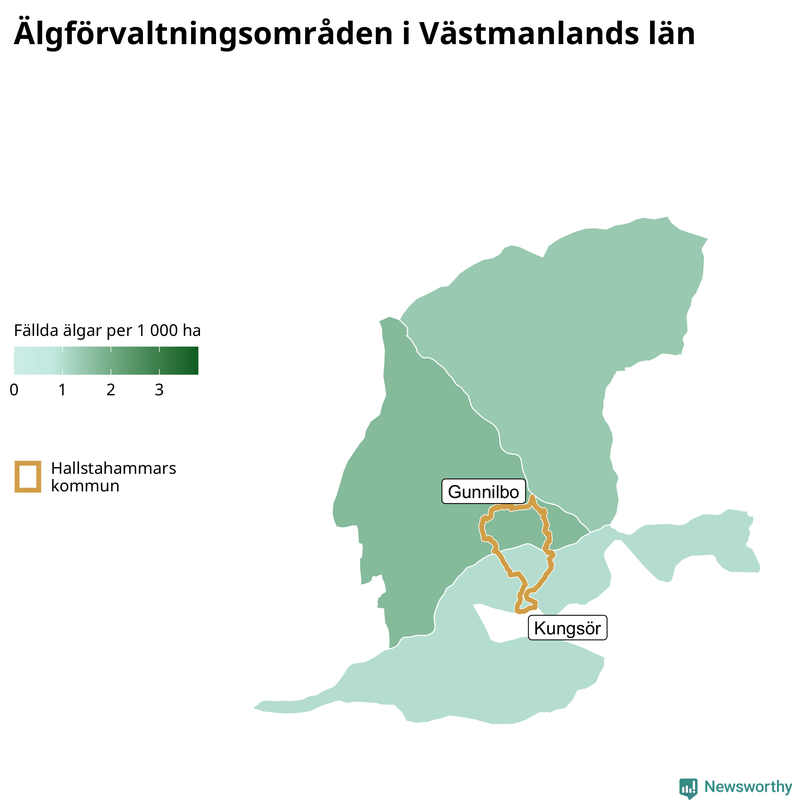 Fällda älgar per 1 000 hektar Västmanlands län