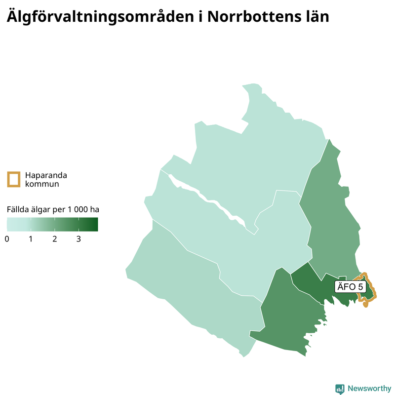 Fällda älgar per 1 000 hektar Norrbottens län