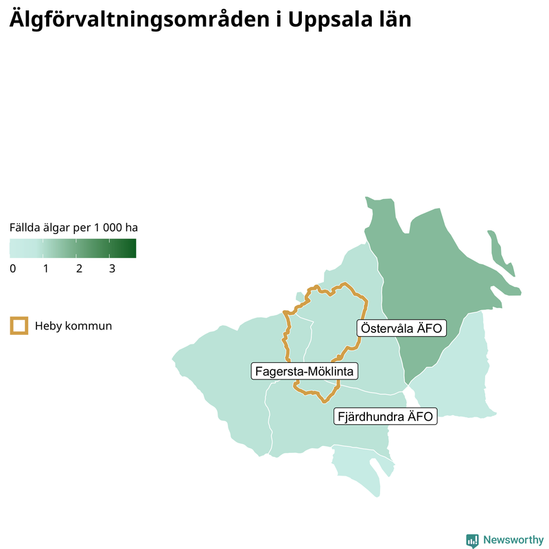 Fällda älgar per 1 000 hektar Uppsala län