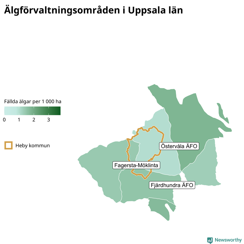 Fällda älgar per 1 000 hektar Uppsala län