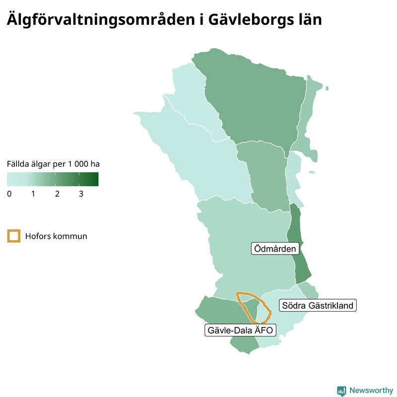 Fällda älgar per 1 000 hektar Gävleborgs län