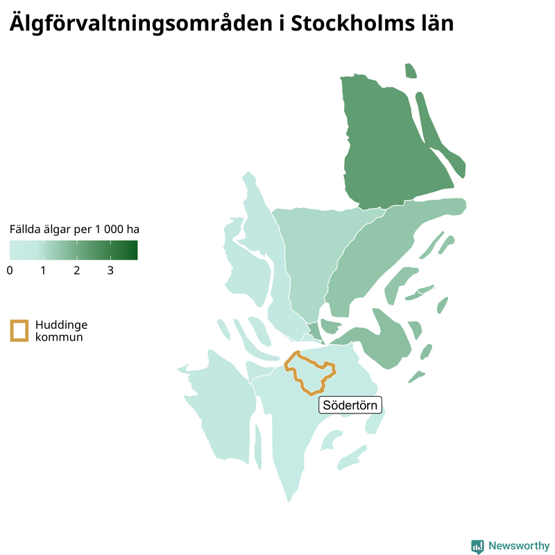 Fällda älgar per 1 000 hektar Stockholms län