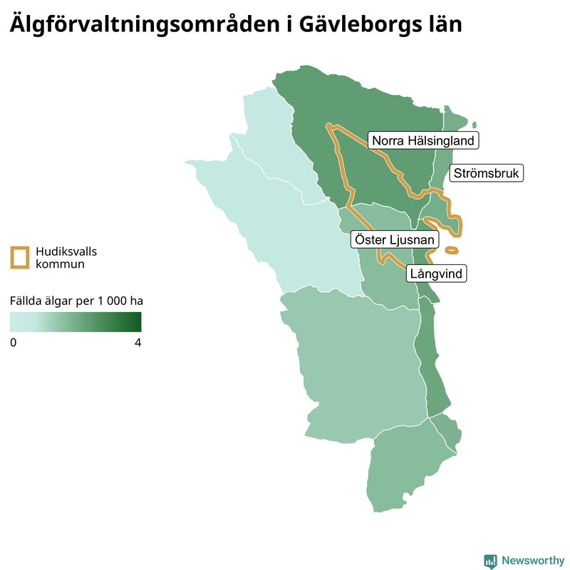 Fällda älgar per år i Gävleborgs län