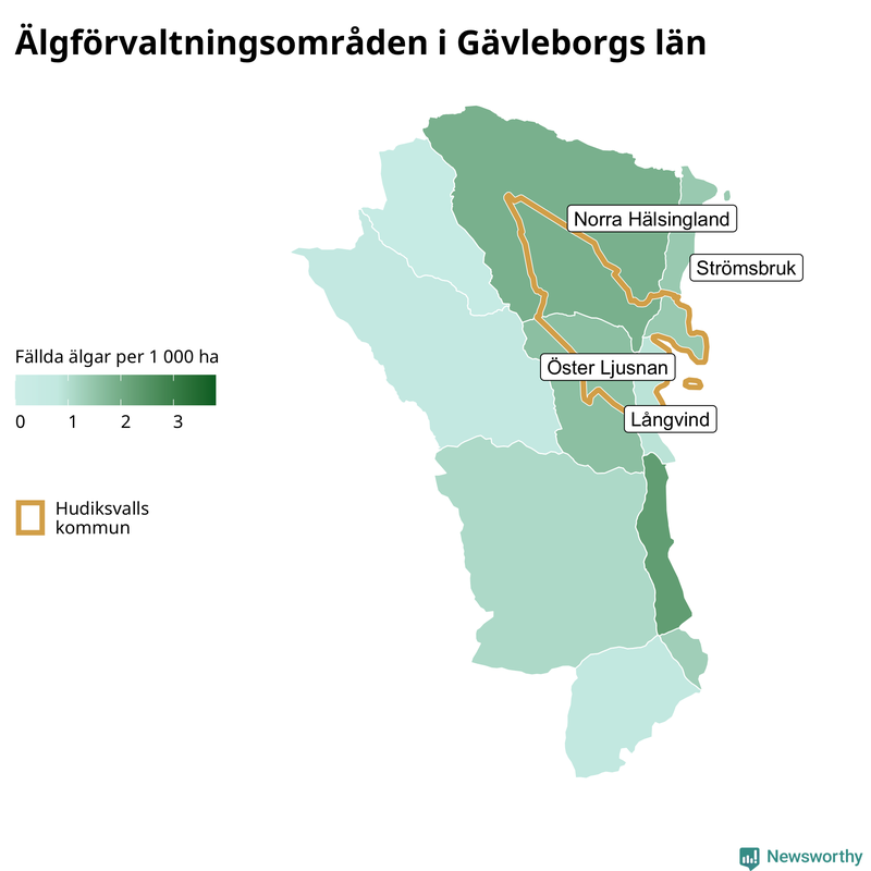 Fällda älgar per 1 000 hektar Gävleborgs län