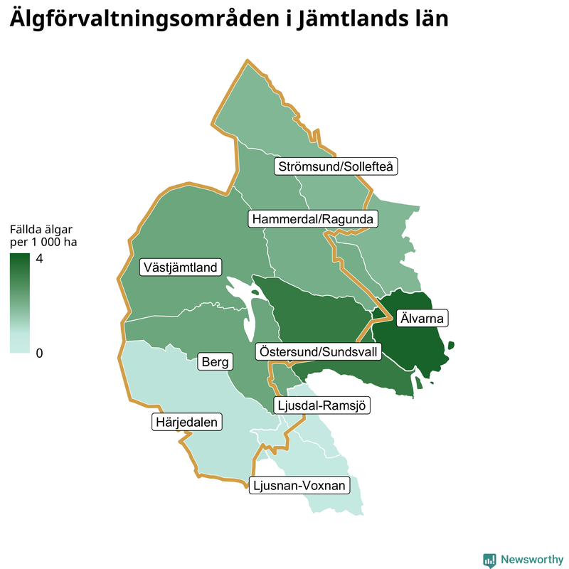 Fällda älgar per år i Jämtlands län
