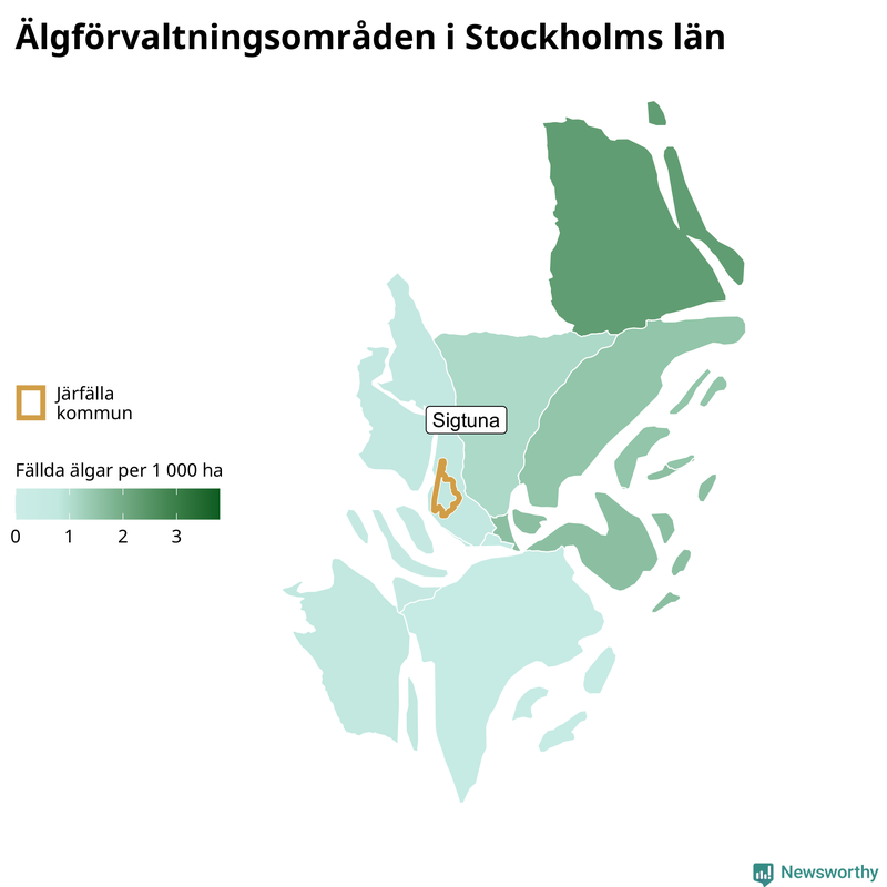 Fällda älgar per 1 000 hektar Stockholms län