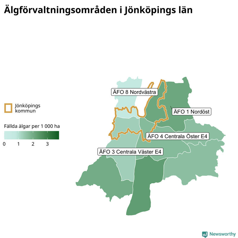 Fällda älgar per 1 000 hektar Jönköpings län