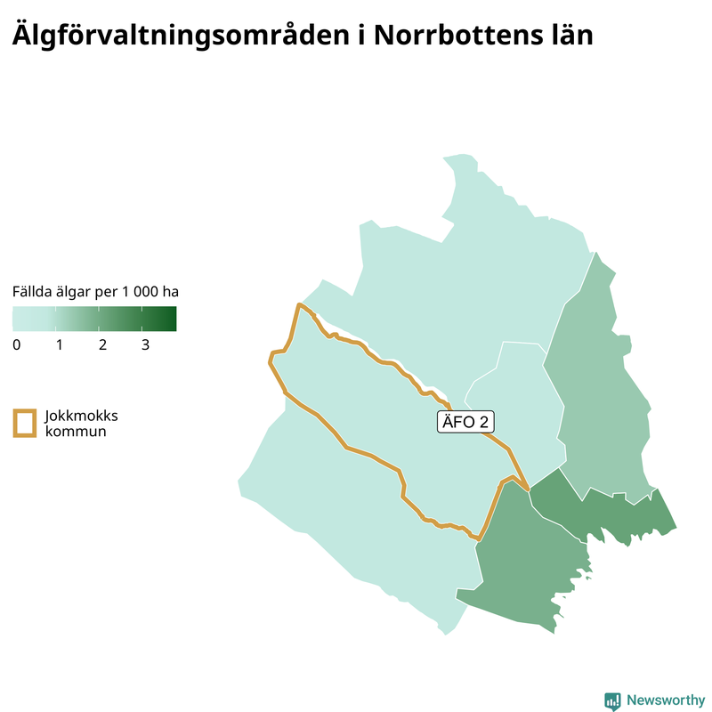 Fällda älgar per 1 000 hektar Norrbottens län