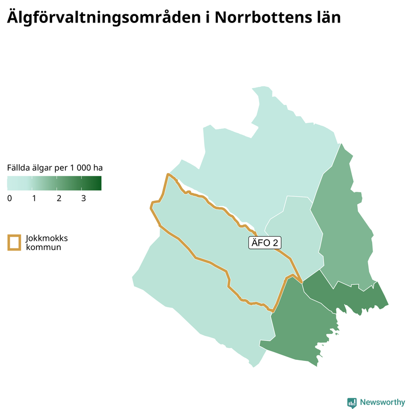 Fällda älgar per 1 000 hektar Norrbottens län
