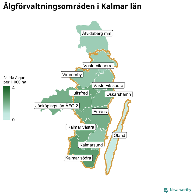 Fällda älgar per år i Kalmar län