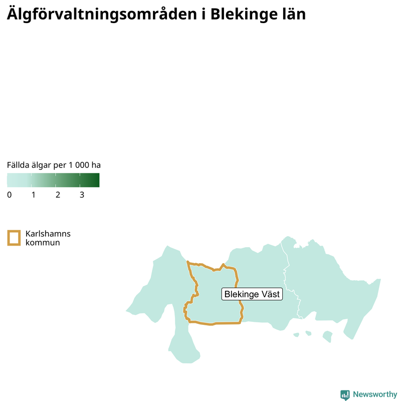 Fällda älgar per 1 000 hektar Blekinge län
