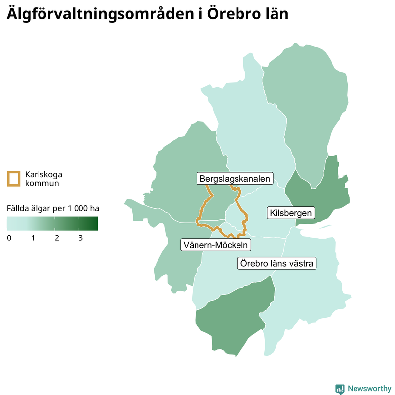 Fällda älgar per 1 000 hektar Örebro län