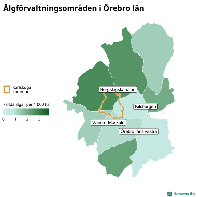 Fällda älgar per 1 000 hektar Örebro län