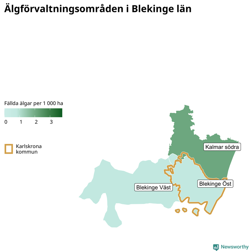 Fällda älgar per 1 000 hektar Blekinge län