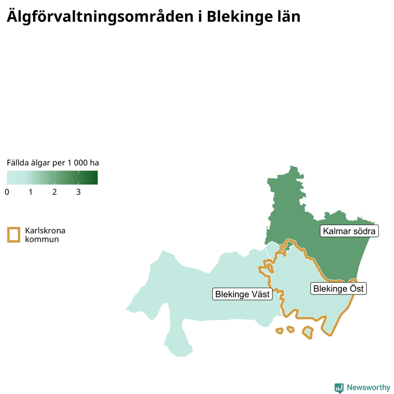 Fällda älgar per 1 000 hektar Blekinge län