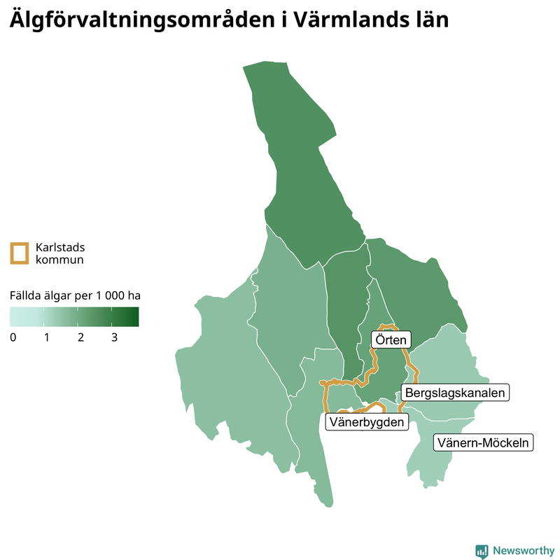 Fällda älgar per 1 000 hektar Värmlands län