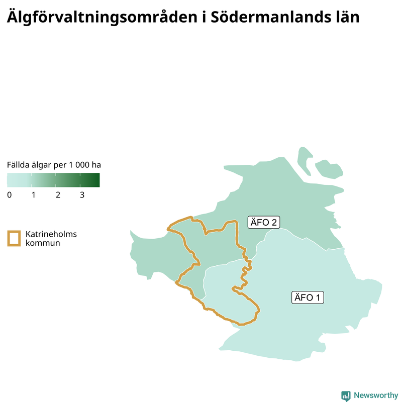 Fällda älgar per 1&nbsp;000 hektar Södermanlands län