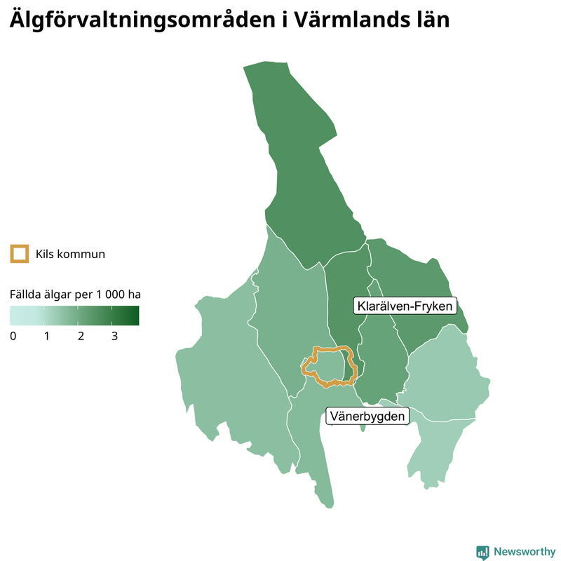 Fällda älgar per 1 000 hektar Värmlands län