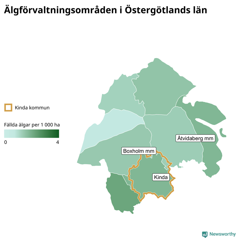 Fällda älgar per år i Östergötlands län