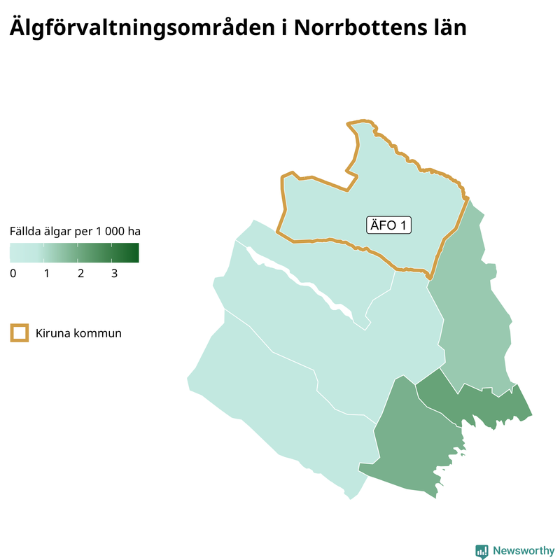 Fällda älgar per 1 000 hektar Norrbottens län