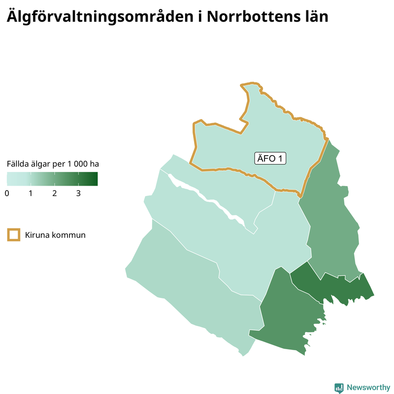 Fällda älgar per 1 000 hektar Norrbottens län
