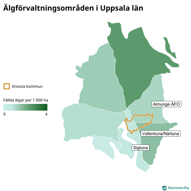 Fällda älgar per år i Uppsala län